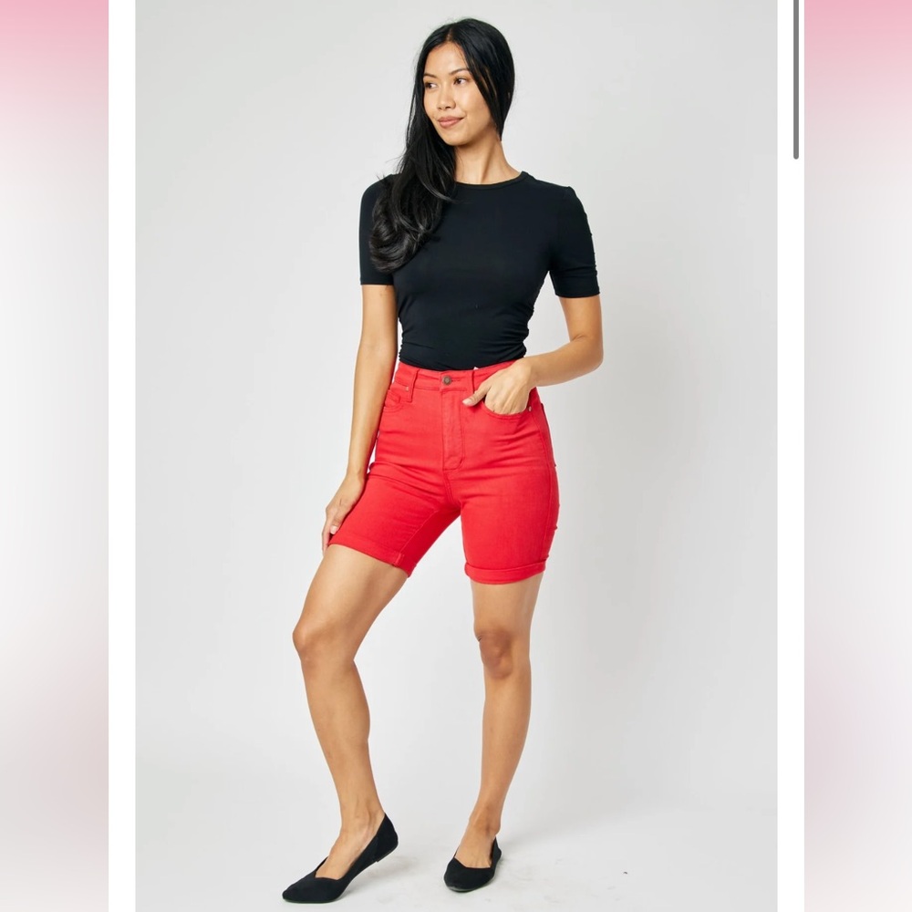 Judy Blue Tummy Control Bermuda Denim Shorts Red Hight Rise Waist | Size 1X